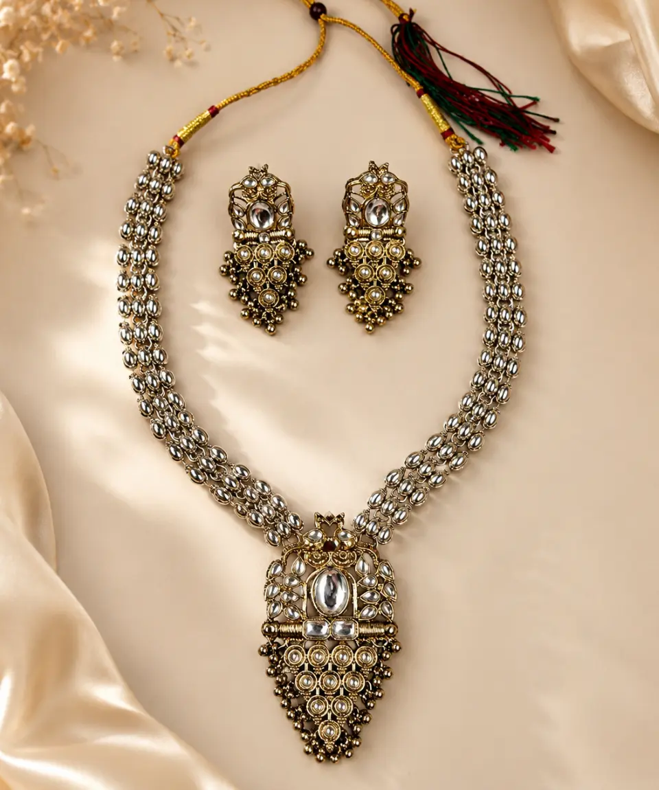 Premium Imported Antique Kundan Sita Haar Set with Matching Earrings â Antique Gold Finish | Imported from India