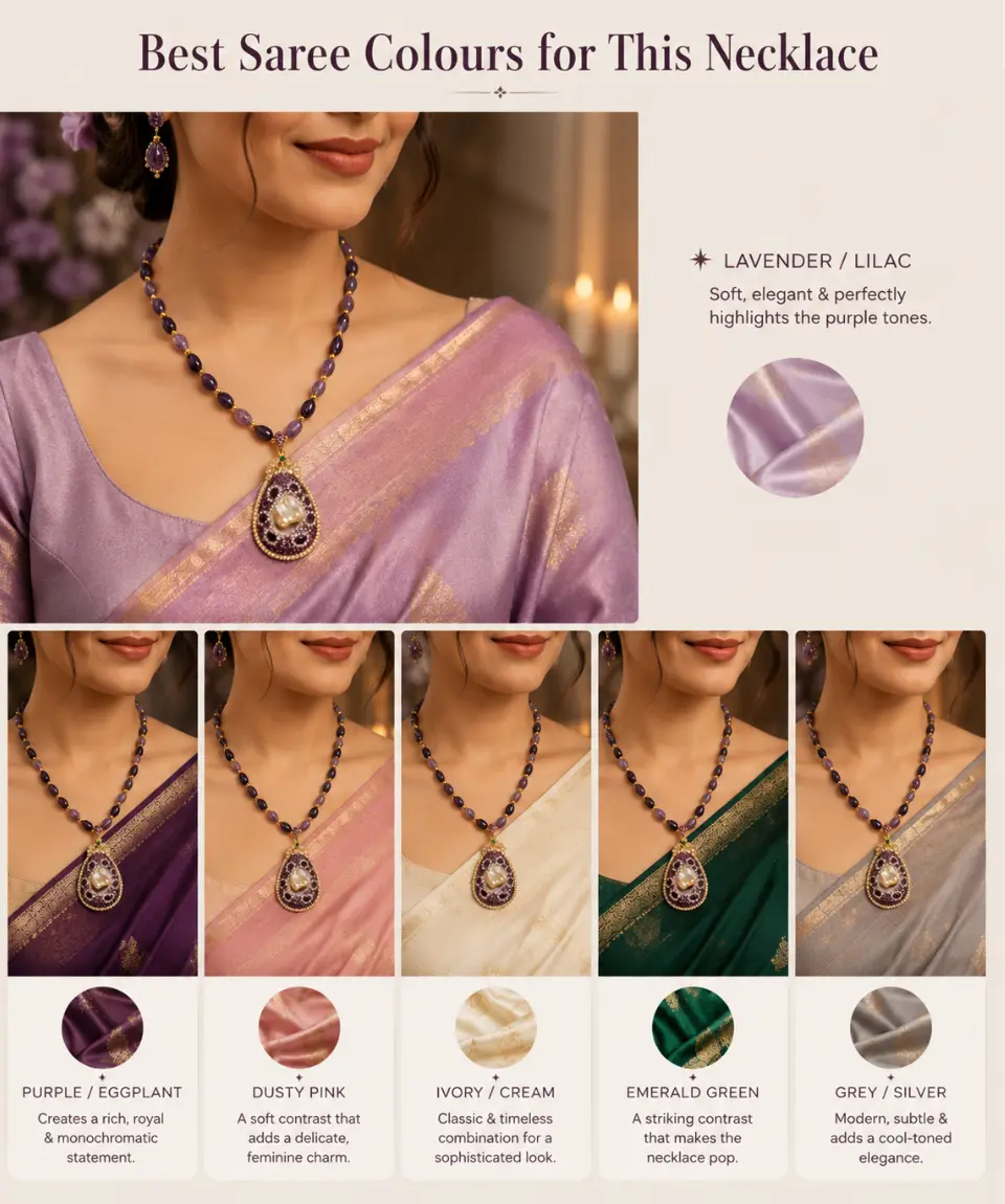 Premium Amethyst Druzy Baroque Pearl Statement Pendant Necklace - Image 5