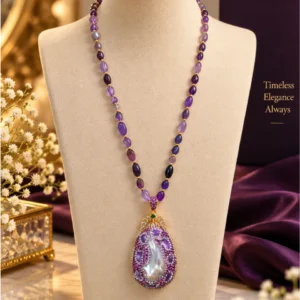 Premium Amethyst Druzy Baroque Pearl Statement Pendant Necklace