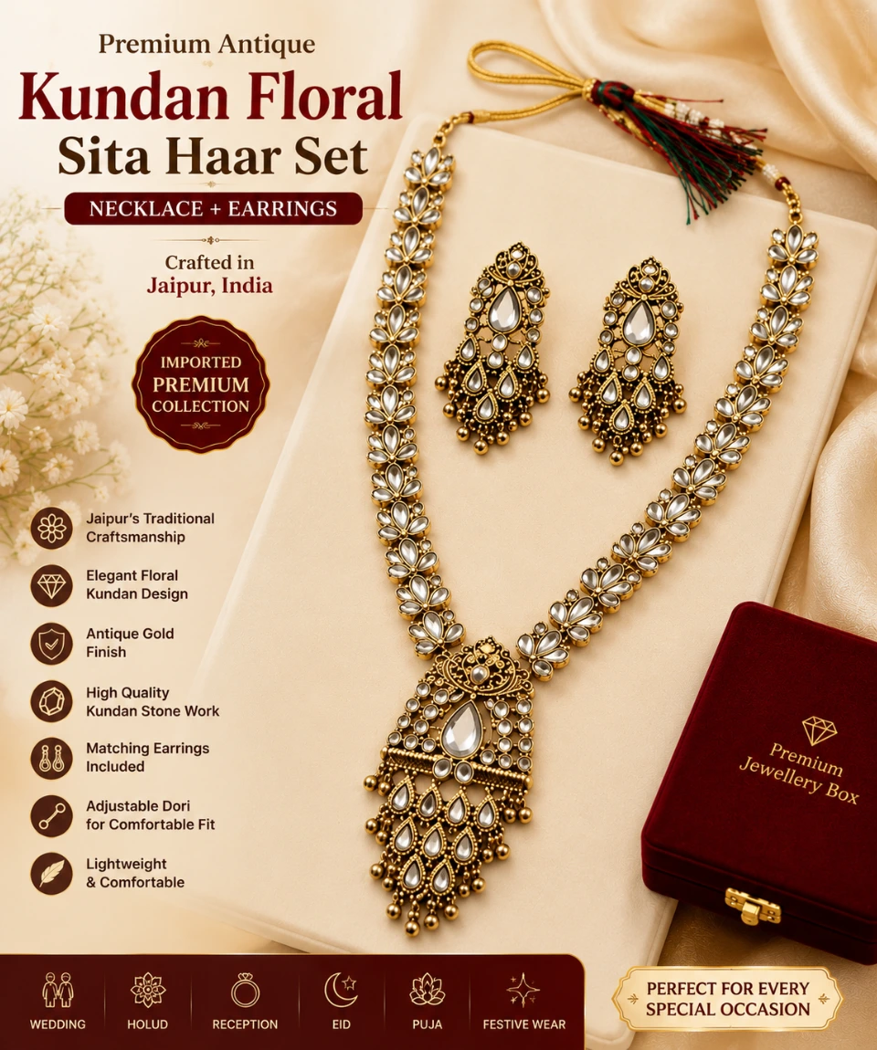 Premium Antique Kundan Floral Sita Haar Set - Image 2