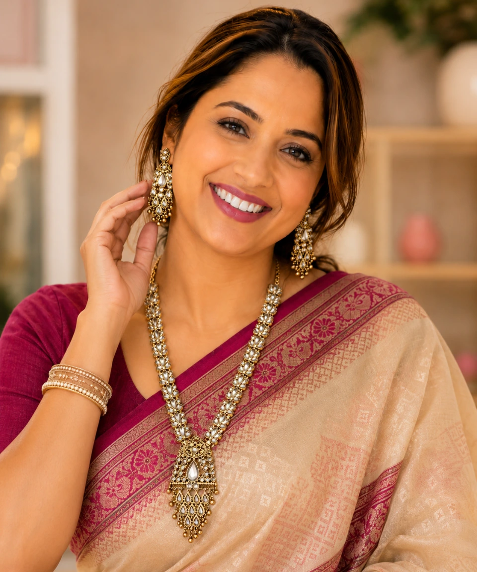 Premium Antique Kundan Floral Sita Haar Set - Image 3
