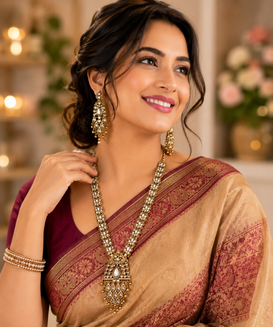 Premium Antique Kundan Floral Sita Haar Set - Image 4