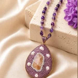 Aurora Amethyst Crystal Teardrop Pendant Necklace