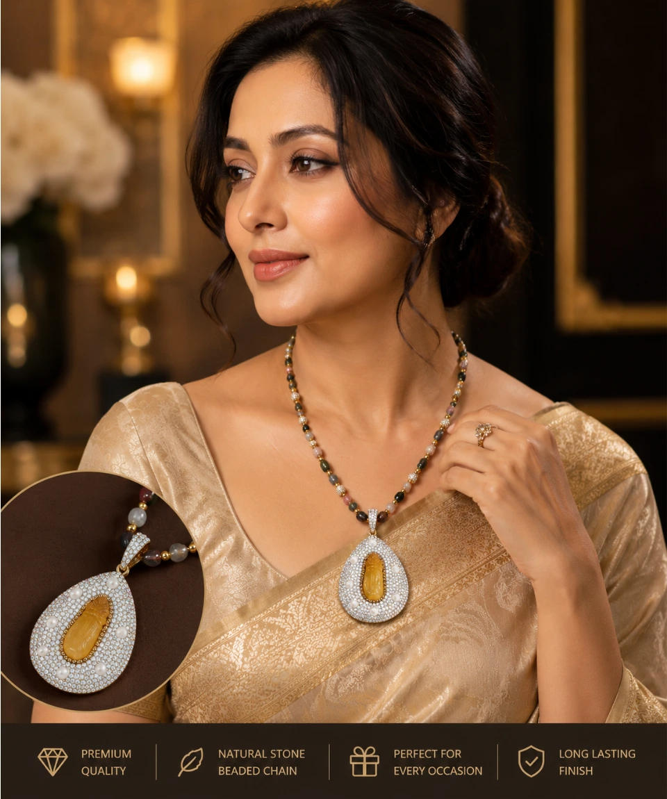 Aurora Crystal Teardrop Statement Necklace â Natural Stone Edition - Image 3