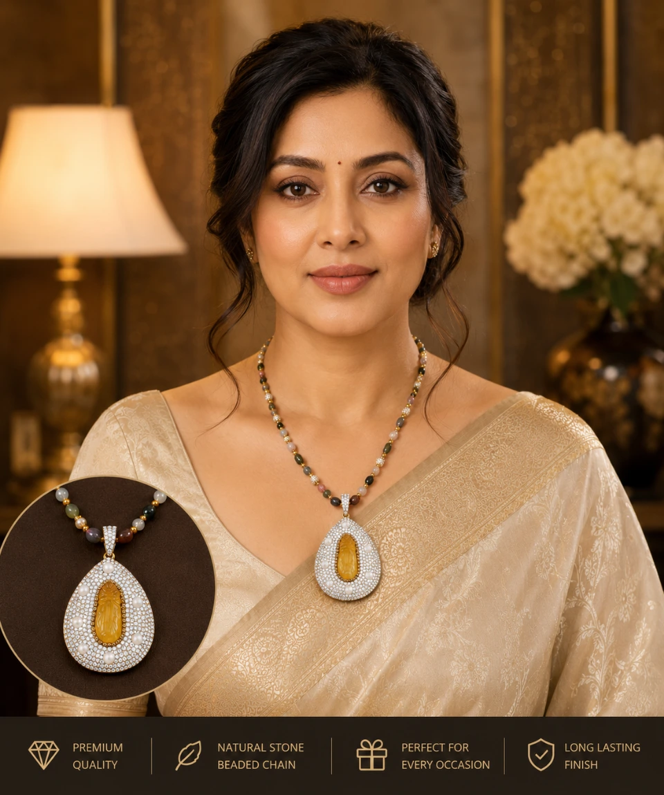 Aurora Crystal Teardrop Statement Necklace â Natural Stone Edition - Image 4