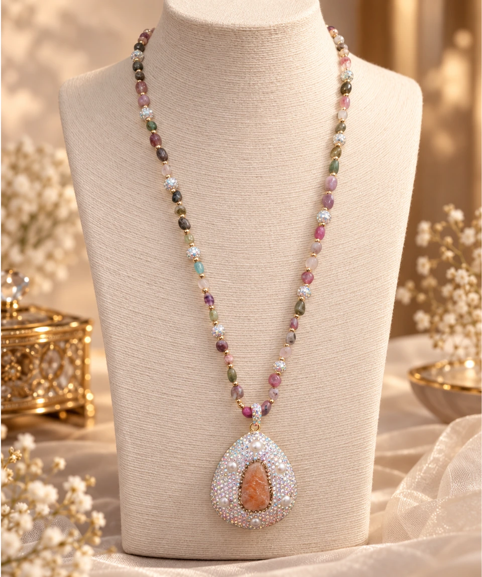 Aurora Crystal Teardrop Statement Necklace