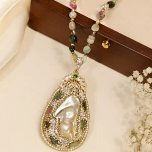Premium Druzy Baroque Pearl Statement Pendant Necklace
