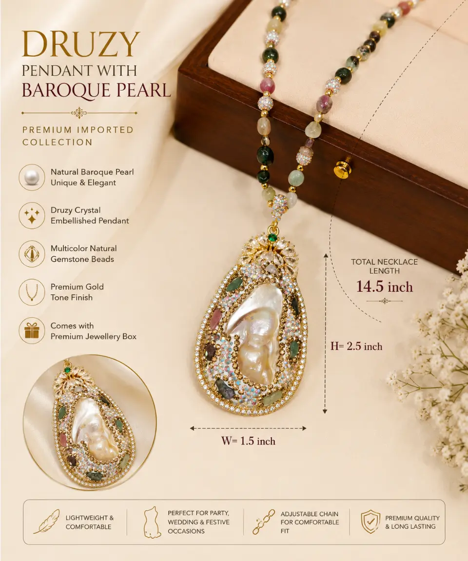 Premium Druzy Baroque Pearl Statement Pendant Necklace - Image 3
