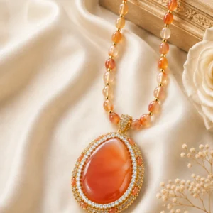 Imperial Banded Carnelian Natural Stone Statement Necklace