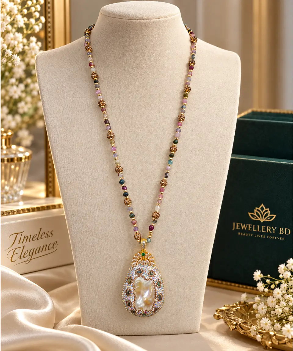Premium Druzy Baroque Pearl Statement Pendant Necklace