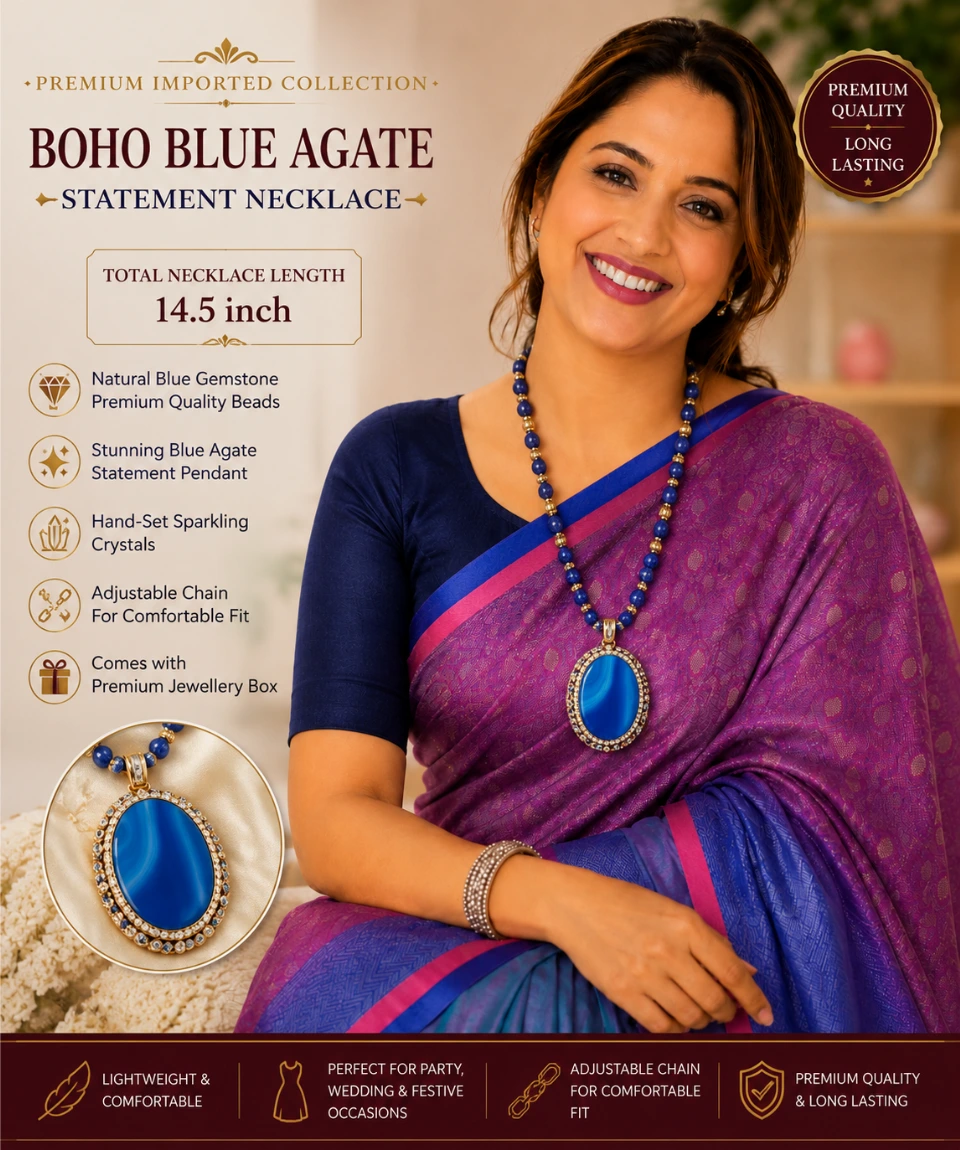 Premium Boho Blue Agate Statement Pendant Necklace â Handcrafted Natural Gemstone - Image 2