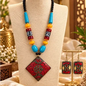 Premium Imported Indian Mosaic Pendant Beads Necklace Set