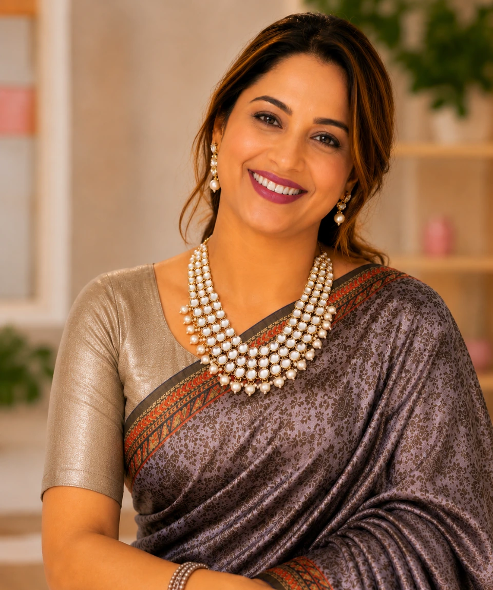 Premium Jaipur Mirror Kundan Pearl Cascade Necklace Set - Image 4