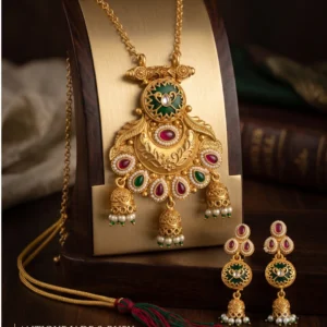 Rajwada Heritage Meenakari Peti Necklace Set – Emerald Ruby Edition