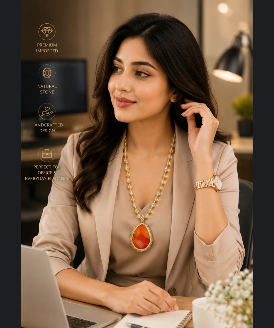 Royal Carnelian Natural Stone Statement Necklace - Image 2