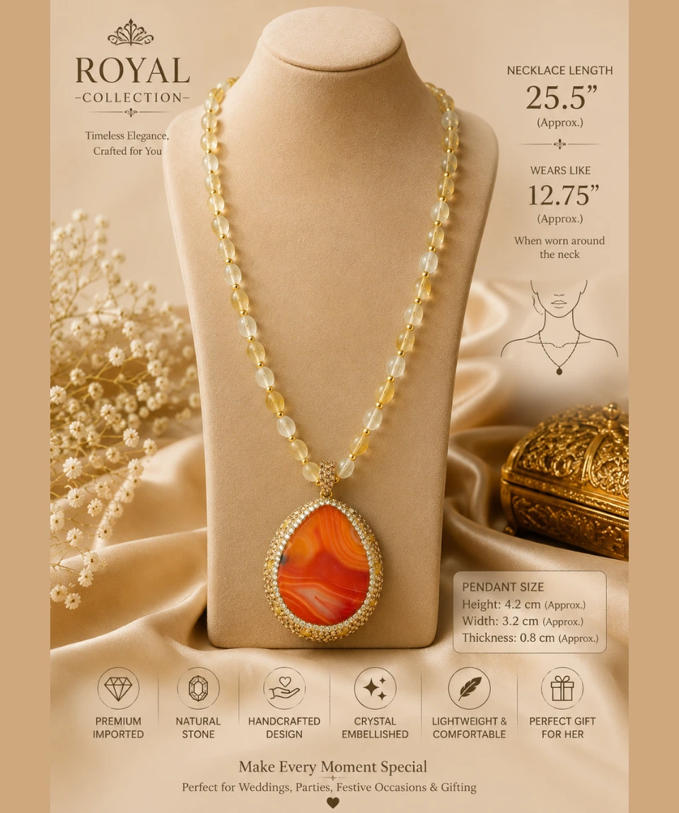 Royal Carnelian Natural Stone Statement Necklace - Image 3