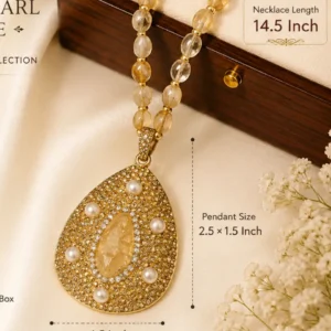 Premium Turkish Raw Citrine Natural Stone Pearl Statement Pendant Necklace