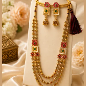 Premium Jaipur Multicolor Beaded Mohan Mala Set with Matching Earrings
