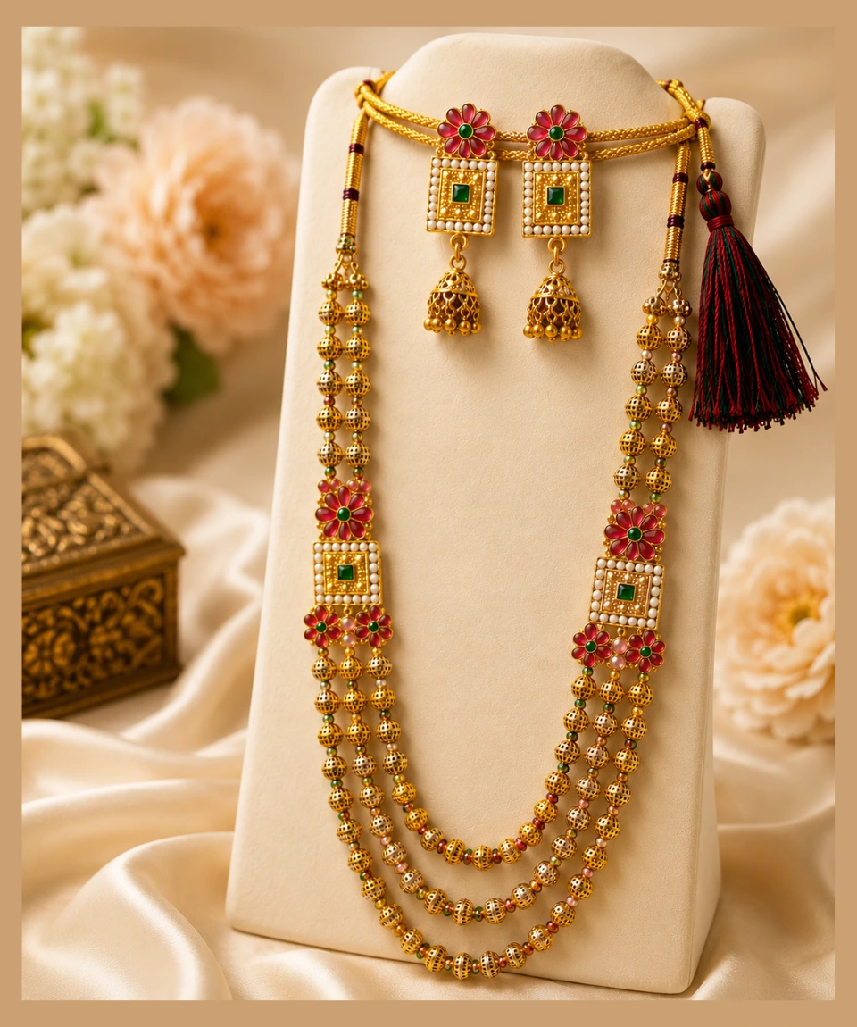 Premium Jaipur Multicolor Beaded Mohan Mala Set with Matching Earrings