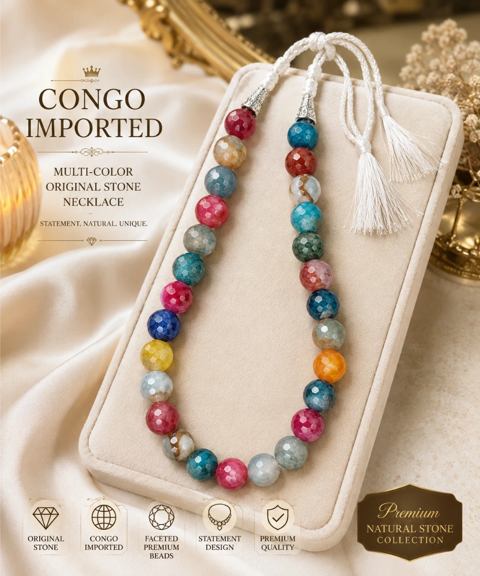 Congo Imported Multi-Color Original Stone Statement Necklace