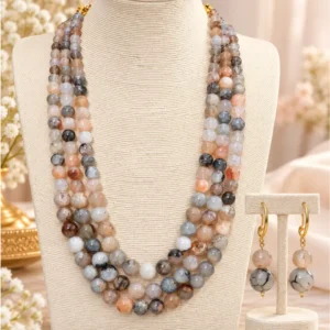 Imperial Imported Genuine Marble Stone 3-Layer Necklace Set