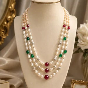 Imperial Heritage Triple-Layer Pearl & Simulated Stone Statement Necklace