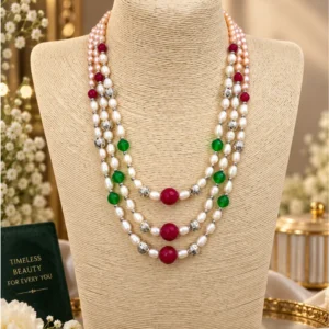 Imperial Heritage Triple-Layer Pearl & Simulated Stone Statement Necklace