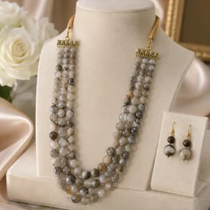 Imperial Imported Genuine Marble Stone 3-Layer Necklace Set