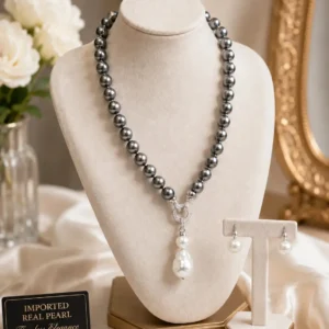 Imperial Imported Real Pearl Signature Necklace – Dark Silver