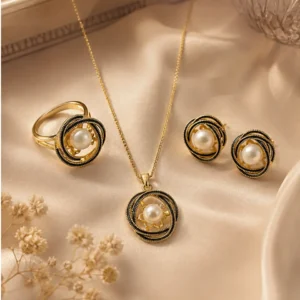 Imported Real Pearl Signature Jewelry Set – Pearl Necklace, Earrings & Finger Ring