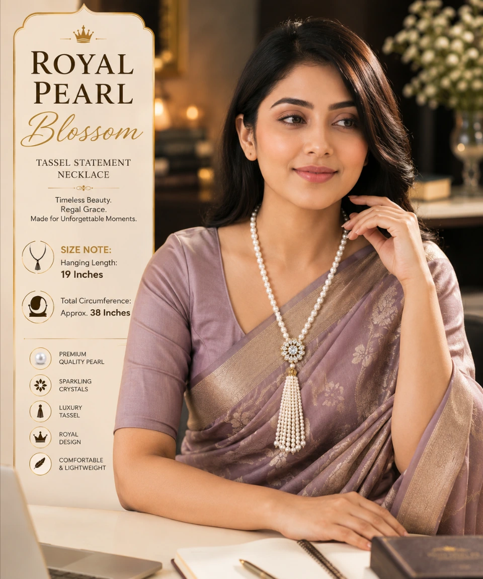 Royal Pearl Blossom Tassel Statement Necklace - Image 2