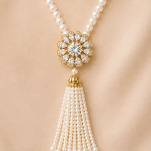 Royal Pearl Blossom Tassel Statement Necklace