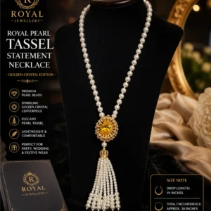 Royal Pearl Tassel Statement Necklace – Golden Crystal Edition