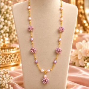 Imported Real Pearl Floral Cluster Long Necklace