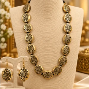 Jaipur Antique Floral Metal Necklace Set with Earrings – Imported from India