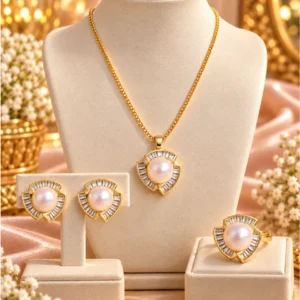 Pearl Elegant Jewellery Set – 24K Gold Plated with Real Pearl & Zircon Stone