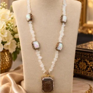 Royal Opal Glow & Dark Stone Long Statement Necklace