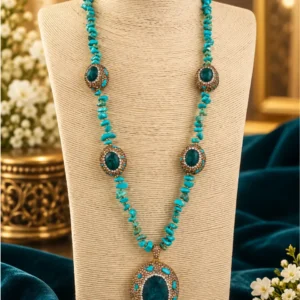 Turquoise Majesty – Premium Teal Stone & Turquoise Chip Long Statement Necklace