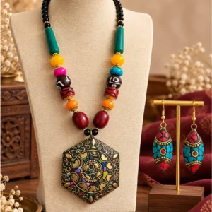 Jaipur Handmade Multicolor Statement Necklace & Matching Earrings Set