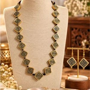 Jaipur Indian Antique Gold-Tone Geometric Spiral Necklace Set