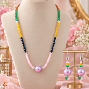Multicolor Shell Pearl Necklace Set with Real Pearl & Zircon Details